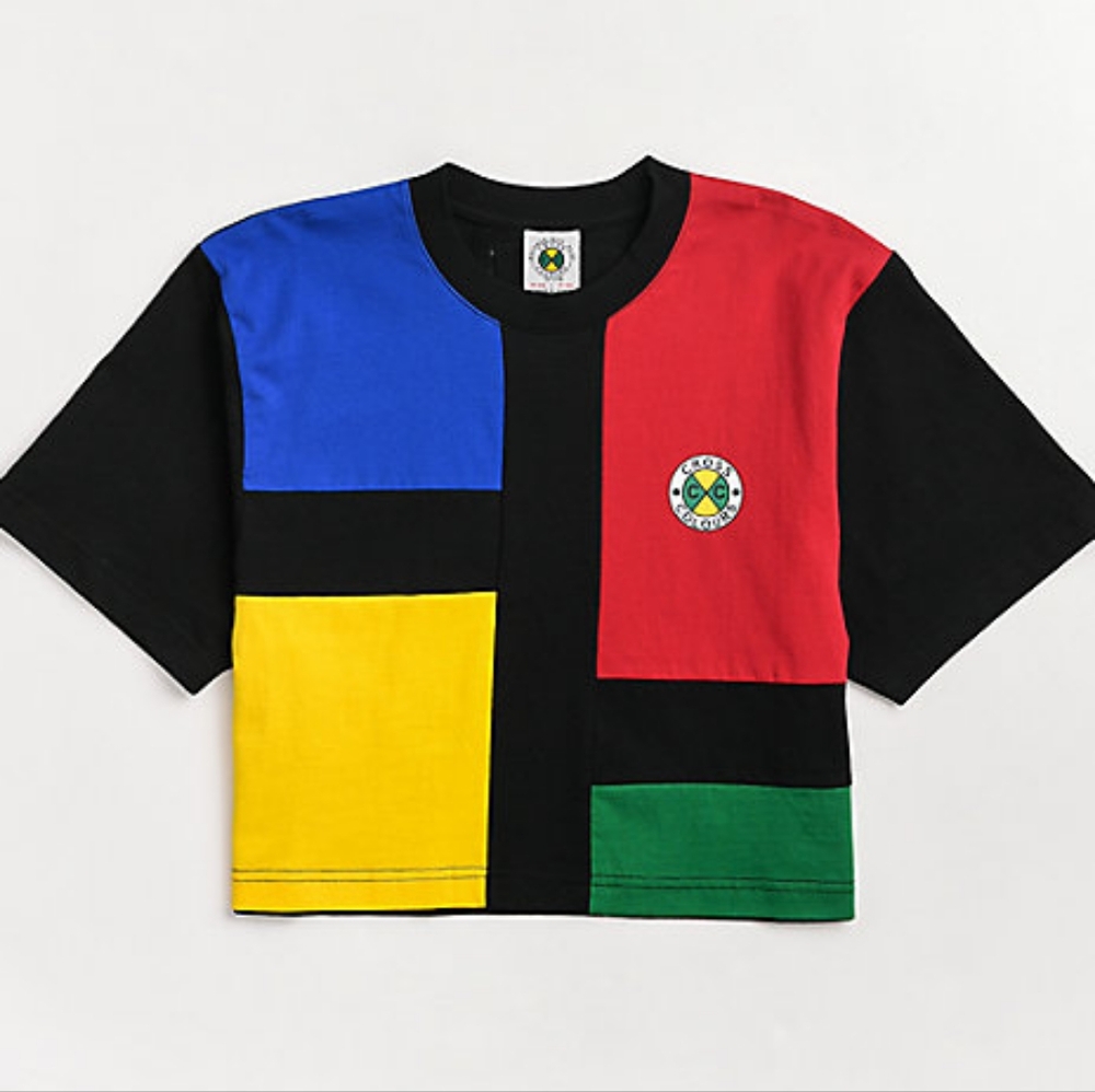 Cross Colours Assorted Black Colorblock Crop T-Shirt L
